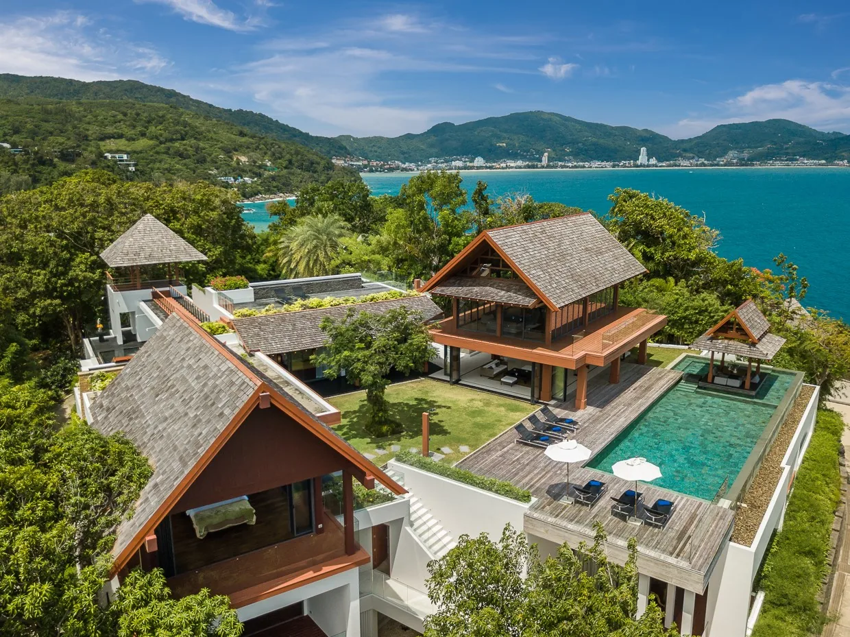 The villa on its headland with Patong bay beyond
