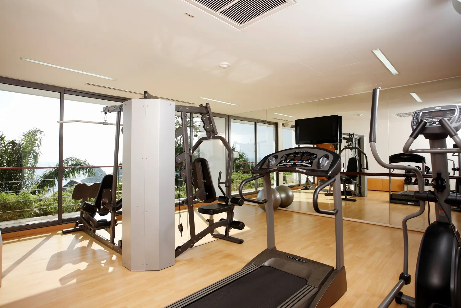 The villa gym with its cardio machines and weights